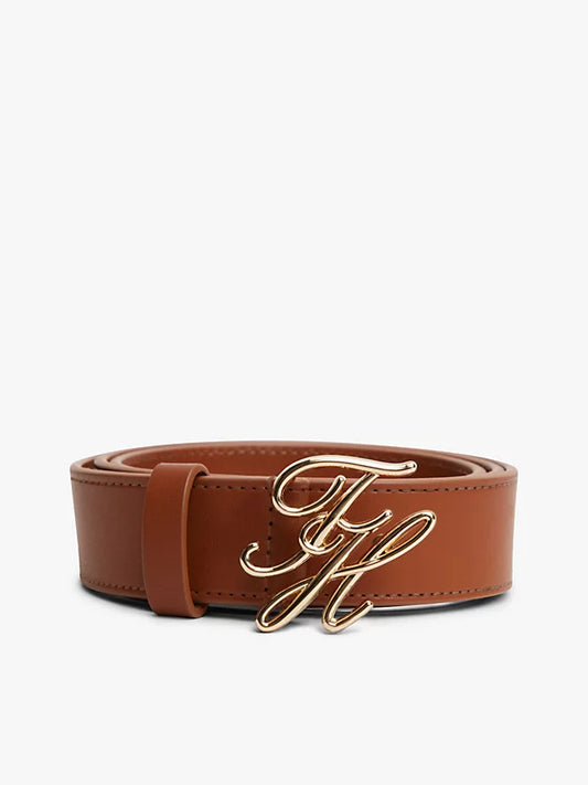 Logo Plaque Buckle Leather Belt