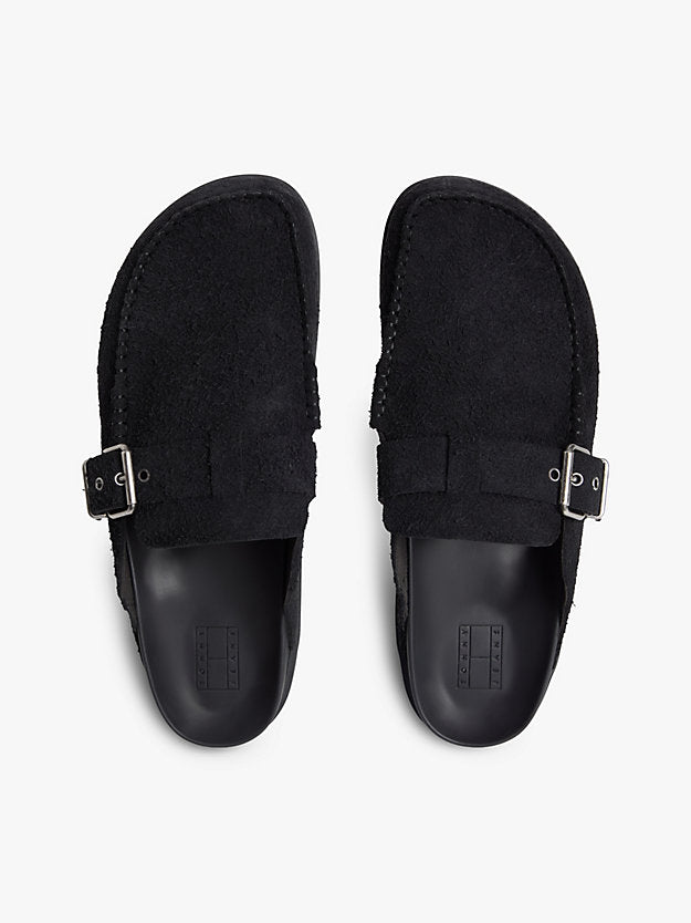 Textured Washed Suede Loafer Mules