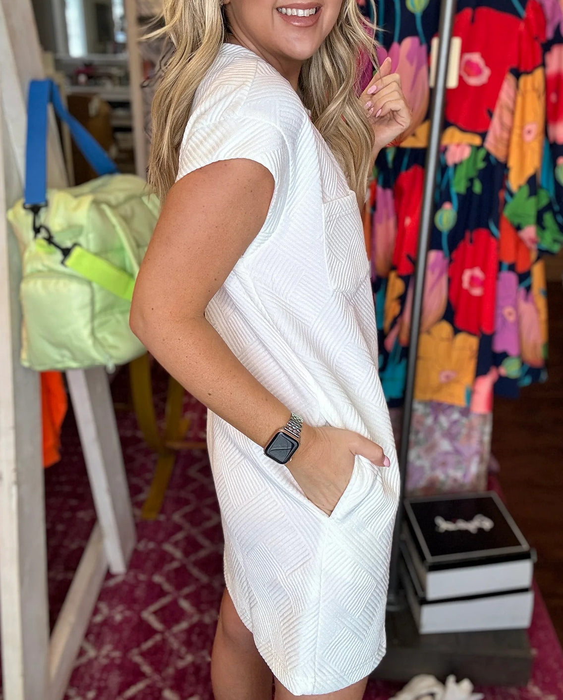 Robe texturée unie à manches courtes pour femme (Achetez-en 2, livraison gratuite)