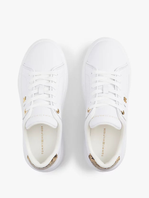Snake Print Heel Leather Platform Trainers