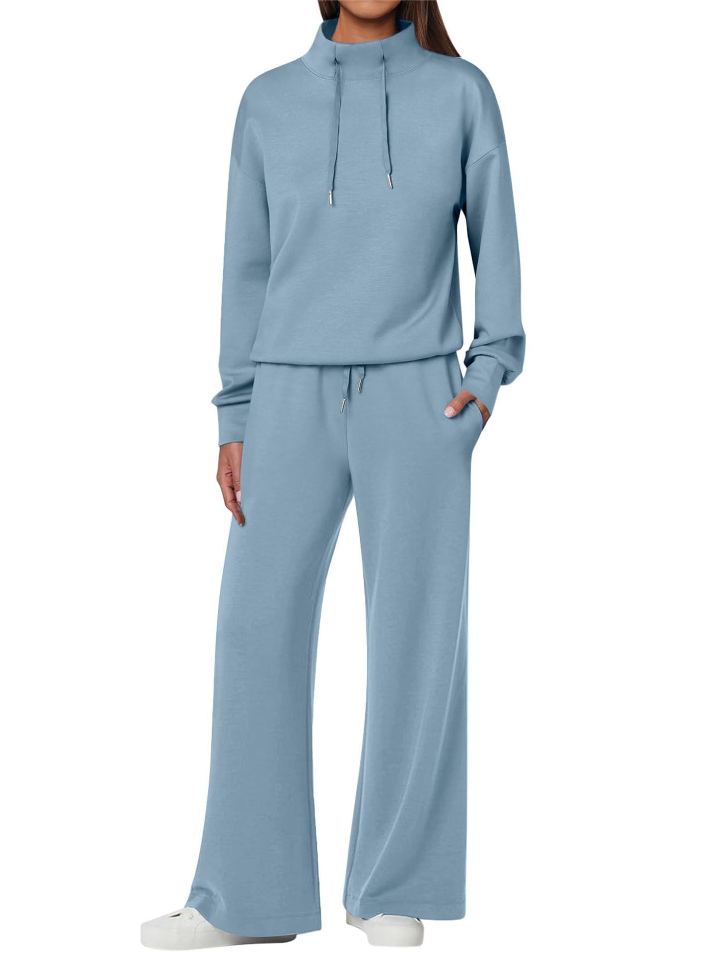 NOUVEAU 🔥 Ensemble décontracté deux pièces en coton pour femme : sweat-shirt ample avec cordon de serrage et pantalon de survêtement à jambe large