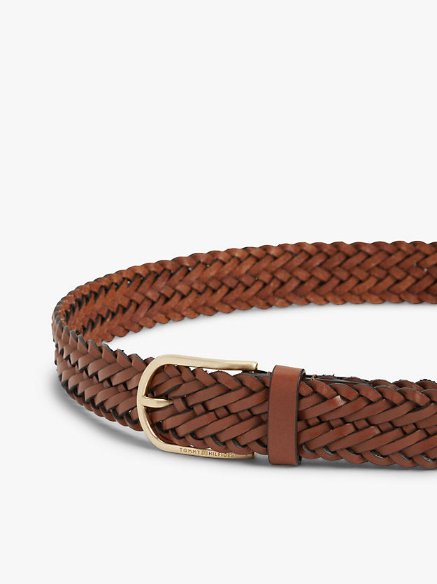 Rounded Buckle Casual Woven Leather Belt