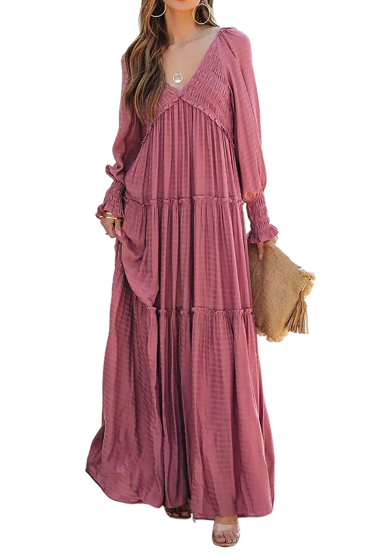 Robes longues amples bohèmes à col en V et manches longues pour femmes (achetez-en 2, livraison gratuite)