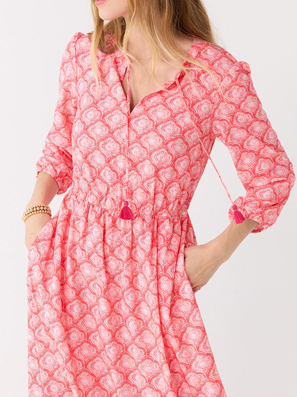 NOUVEAU🔥 Robe imprimée à col rond avec cordon de serrage