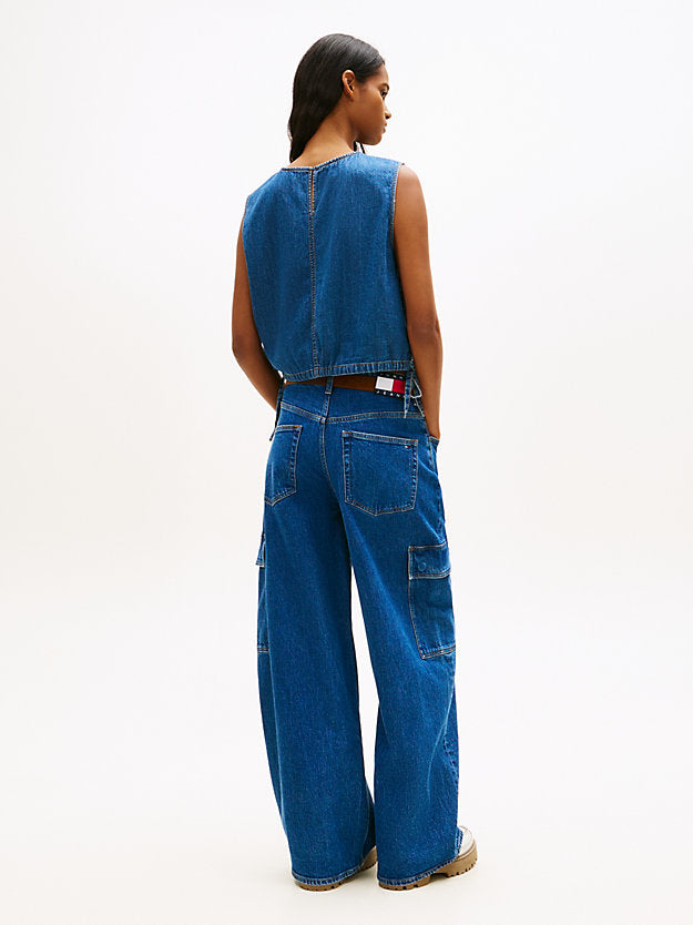 Chambray Denim Side Tie Sleeveless Blouse