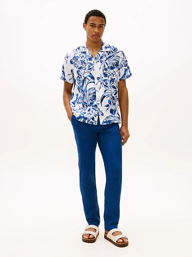 Regular Fit Floral Print Linen Short Sleeve Shirt