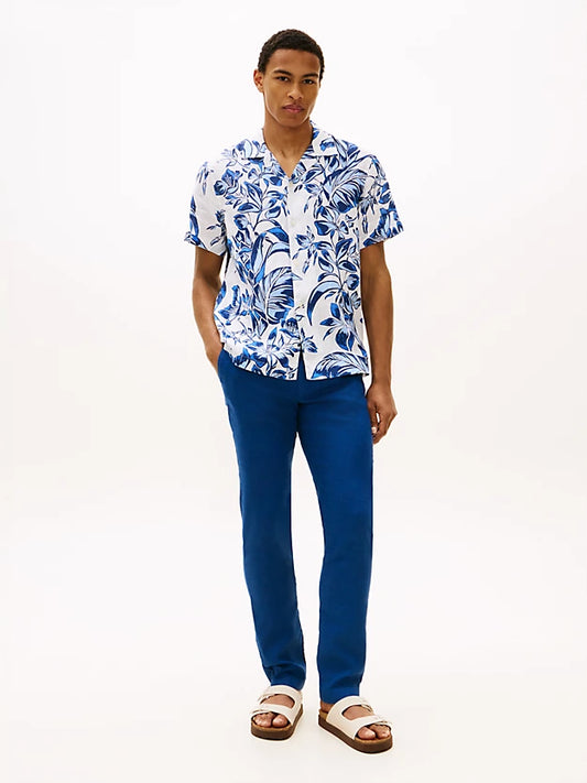 Regular Fit Floral Print Linen Short Sleeve Shirt