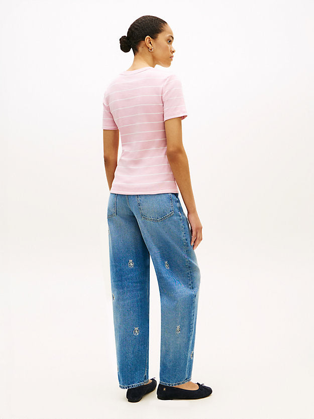 Flag Embroidery Slim Crew Neck T-Shirt