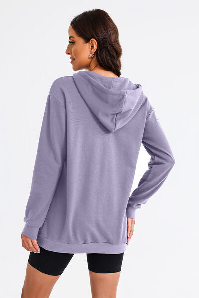 Robe à Capuche Mi-Zip et Cordon de Serrage
