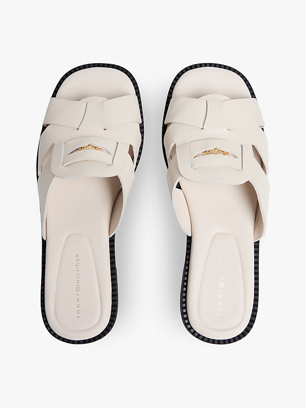 Leather Crest Square Toe Sandals