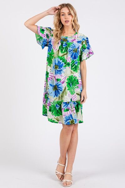 Ces Femme Geblümtes Rüschen-Kurzarmkleid