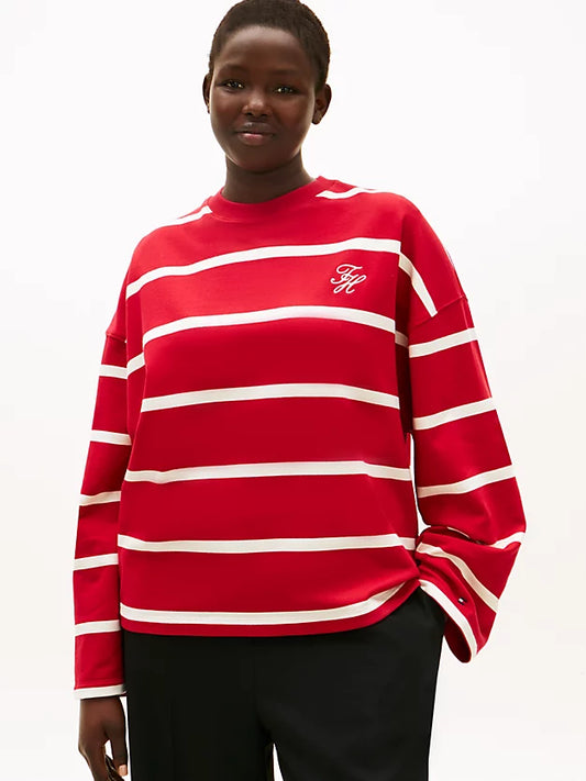 Curve Logo Embroidery Terry Crew Neck Sweatshirt
