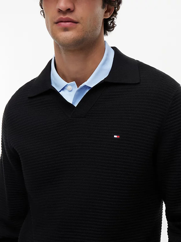 Textured Knit Polo Collar Jumper