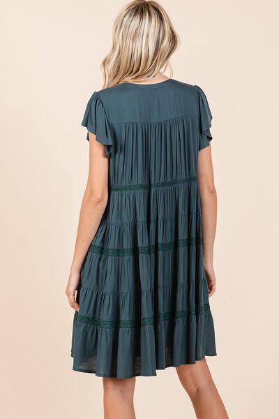 Mittoshop Spitzenbesatz, Rüschen, geknöpftes Stufenkleid