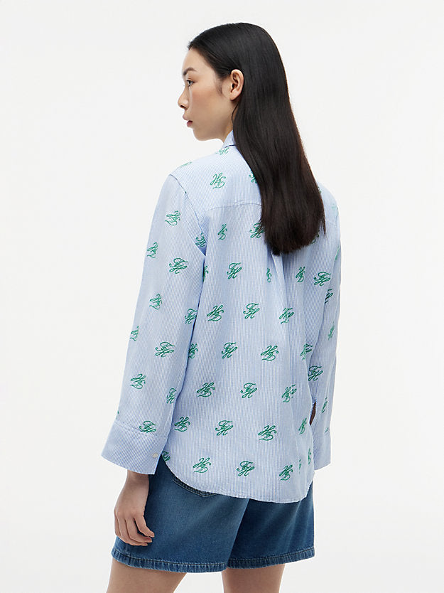 Logo Embroidery Linen Blend Shirt