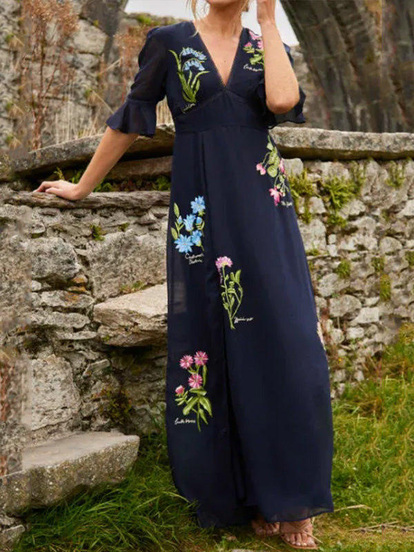 NOUVEAU🔥 Robe volantée col en V brodée florale - Sans taxes