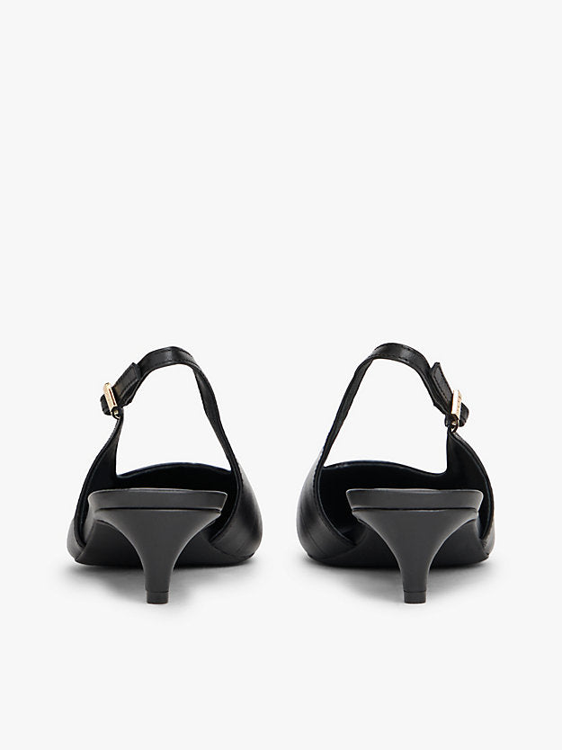 Monogram Leather Slingback Kitten Heels