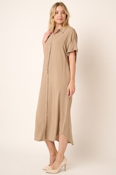 Mittoshop Hemd im Dolman-Stil mit Kragen, kurzen Ärmeln und Midi-Länge