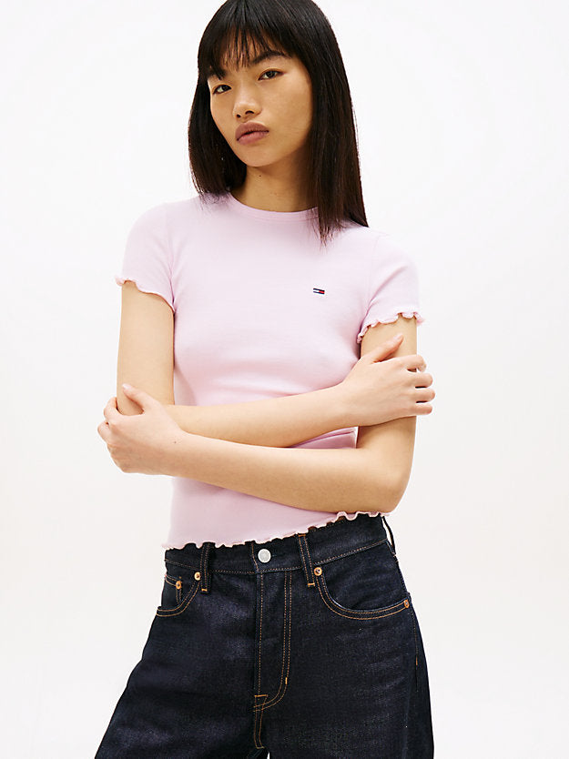Ruffle Trim Ribbed T-Shirt