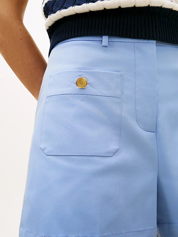 Crest Embossed Gold-Tone Button Shorts