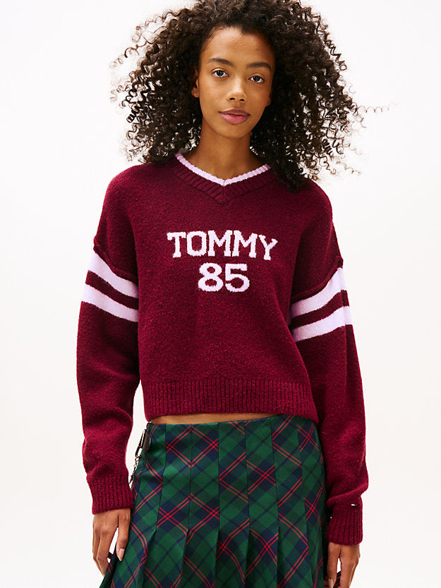 Intarsia Logo V-Neck Relaxed Jumper