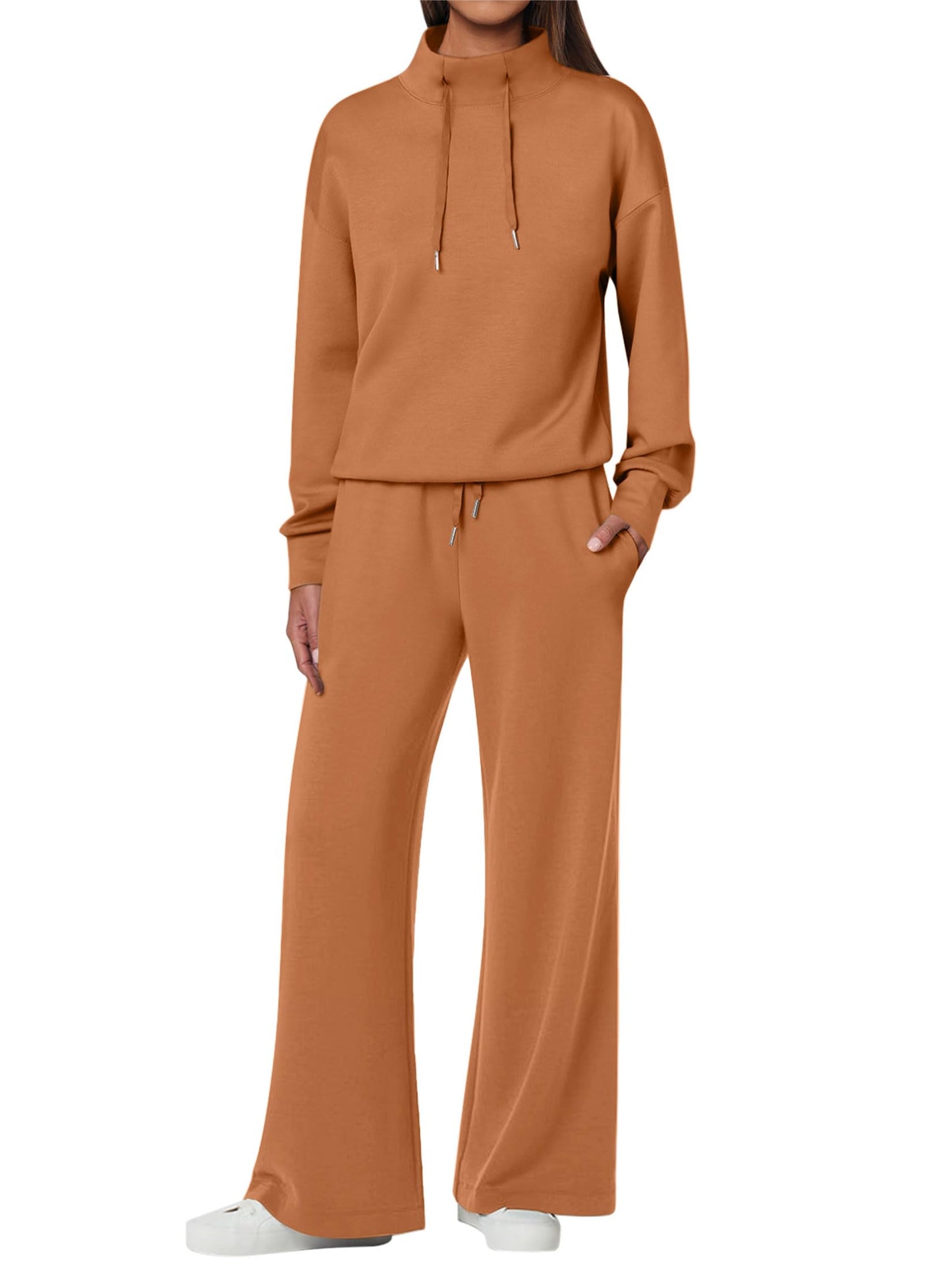 NOUVEAU 🔥 Ensemble décontracté deux pièces en coton pour femme : sweat-shirt ample avec cordon de serrage et pantalon de survêtement à jambe large