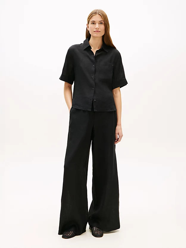 Relaxed Wide Leg Pure Linen Trousers