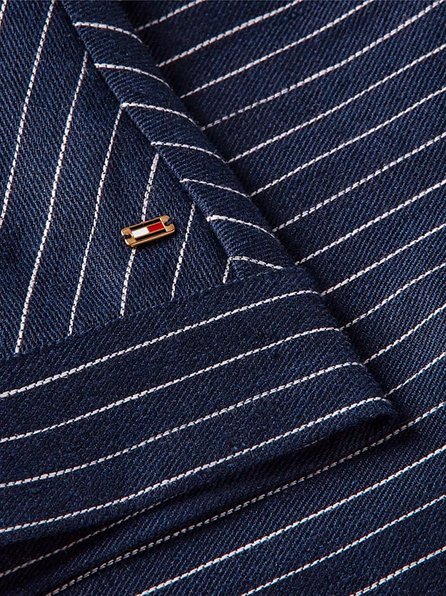 Relaxed Gold-Tone Button Pinstripe Blouse