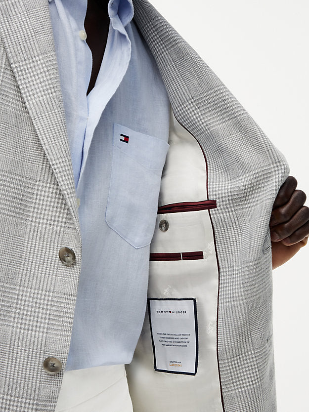 Prince Of Wales Check Regular Fit Linen Blend Blazer