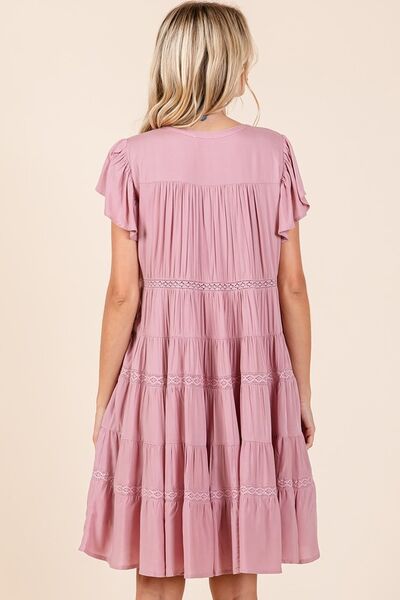 Mittoshop Spitzenbesatz, Rüschen, geknöpftes Stufenkleid