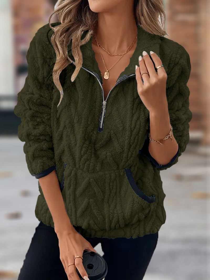 🎄Weihnachts-SALE🔥 2024 Damen Jacke mit Revers, halbem Reißverschluss und Plüschtasche