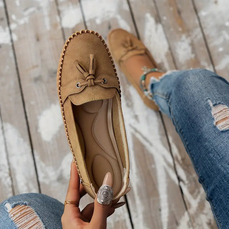 Mocassins pour femme avec nœud, confortables, souples, style vintage