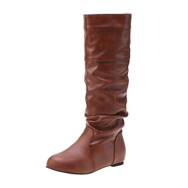 Bottes plissées plates montantes pour femmes automne et hiver