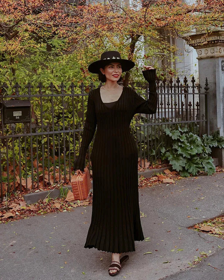 Robe Midi en Tricot à Manches pour l'Automne (Achetez-en 2, Livraison Gratuite)