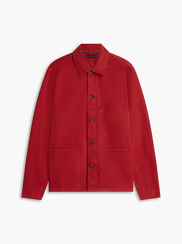 Washed Flag Embroidery Denim Chore Jacket