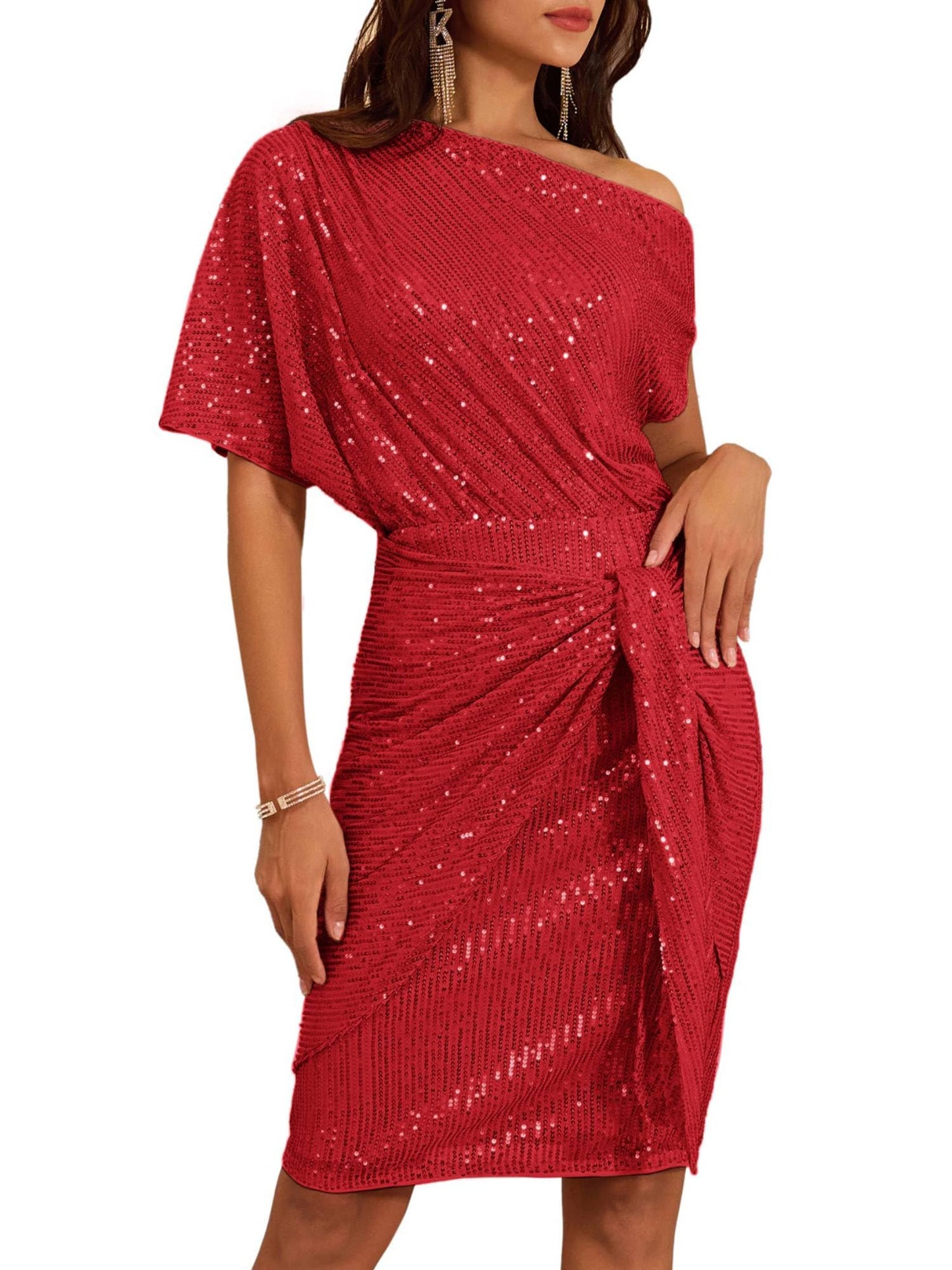 Robe moulante à épaules dénudées et paillettes pour femme (2 achetées, livraison gratuite)