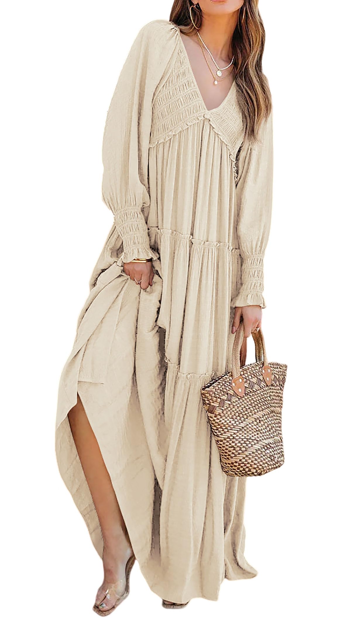Robes longues amples bohèmes à col en V et manches longues pour femmes (achetez-en 2, livraison gratuite)
