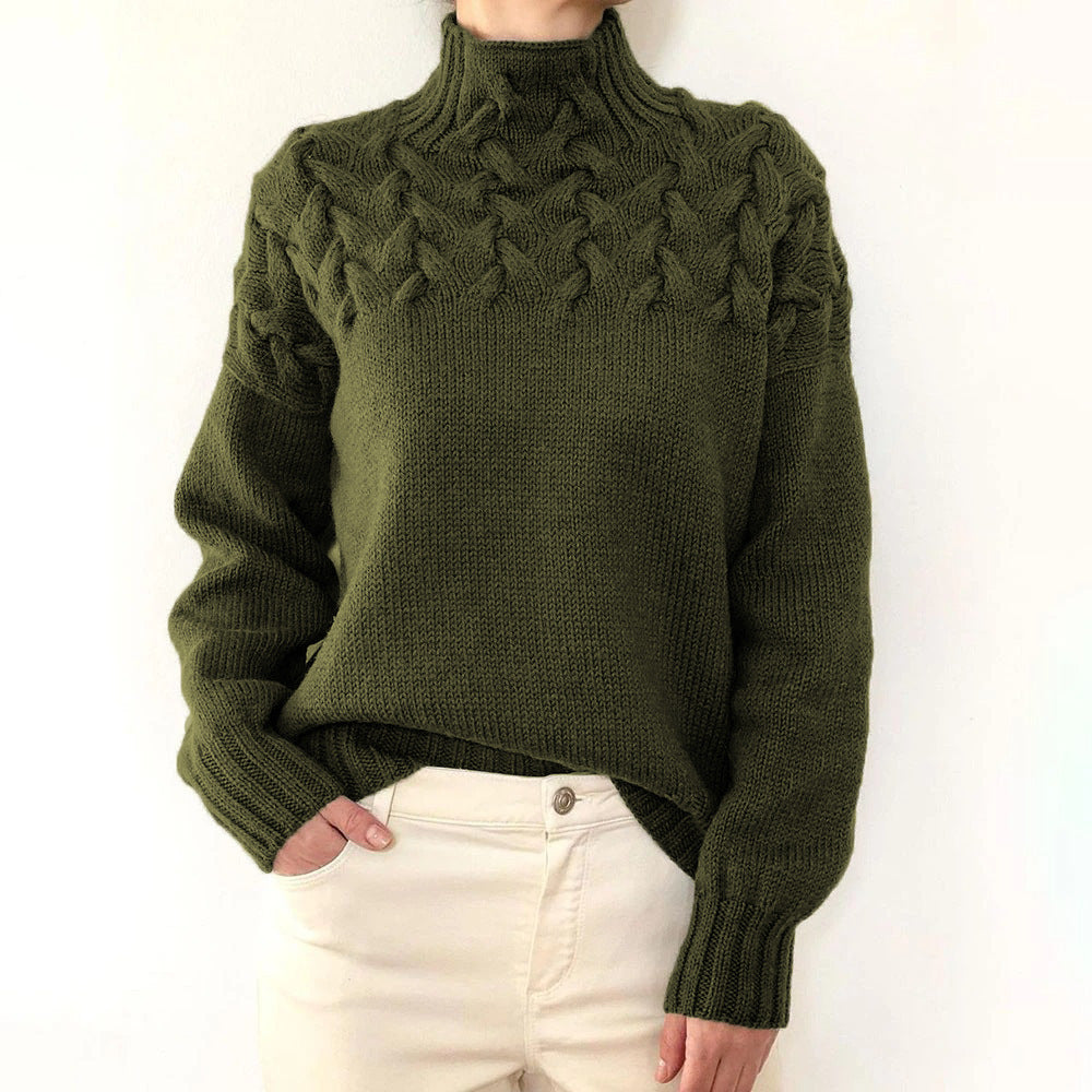 Pull Femme Col Roulé Tricot Torsadé Hiver