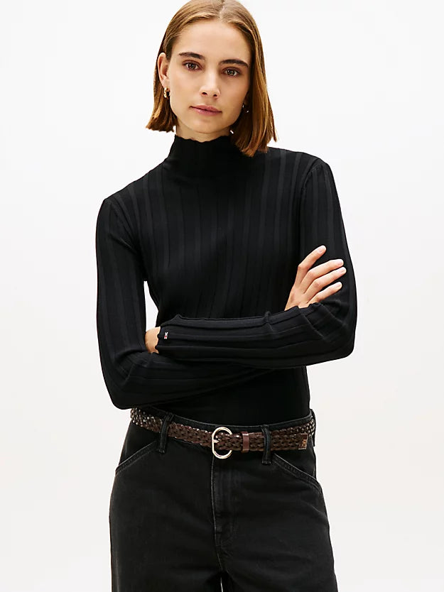 Festive Mock Neck Slim Pleated Jumper