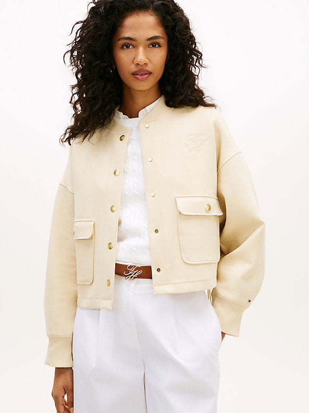 Gold-Tone Button Interlock Knit Relaxed Cardigan