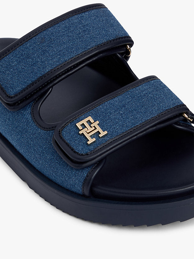 Denim Monogram Double Strap Sandals