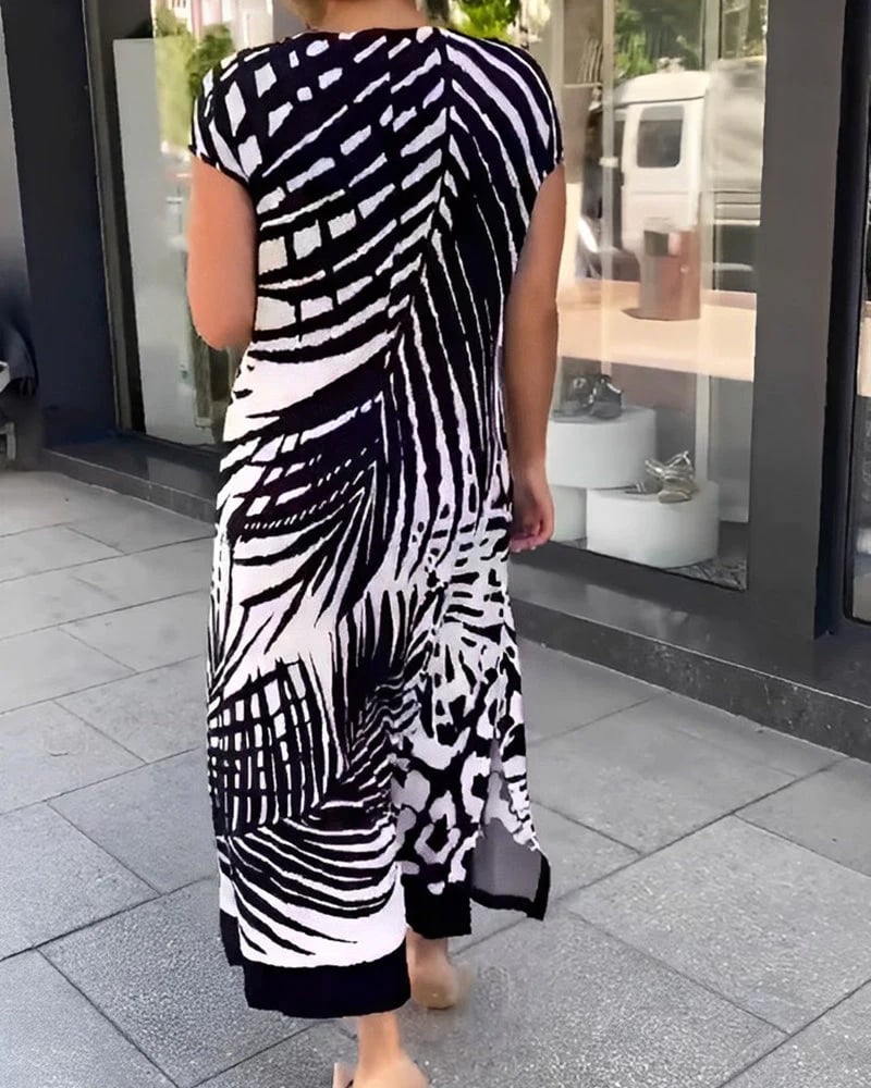 Robe décontractée imprimée à manches courtes