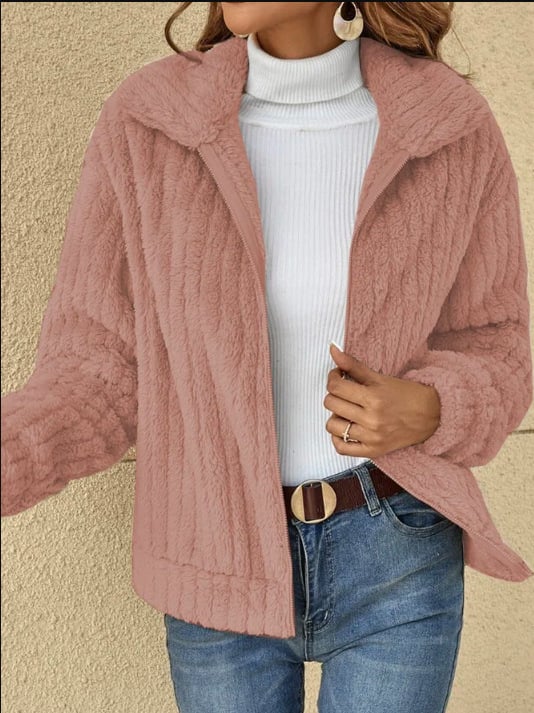 Legere Reißverschlussjacke mit Revers aus warmem Plüschfleece