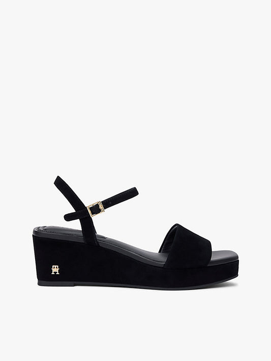 Suede Monogram Wedge Sandals