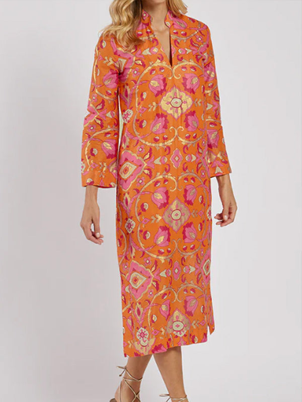Neu🔥 Frühling V-Ausschnitt Kleid mit Folienprint