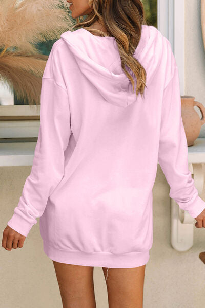 Robe à Capuche Mi-Zip et Cordon de Serrage