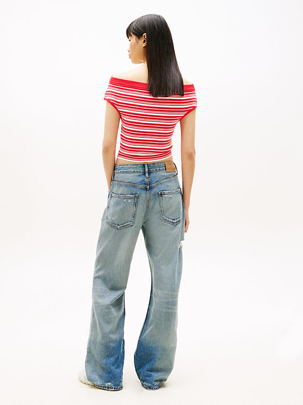 Stripe Off-The-Shoulder Slim Jumper
