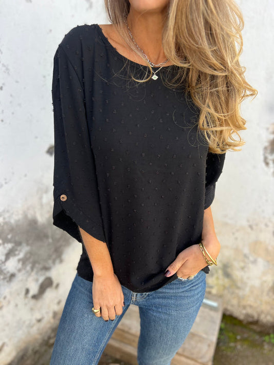 SOLDE DE LIQUIDATION🔥 Chemise décontractée à col rond brodée et grands poignets