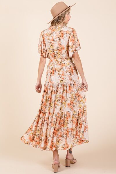 Mittoshop Geblümtes Kleid mit Bindegürtel und Stufenrock