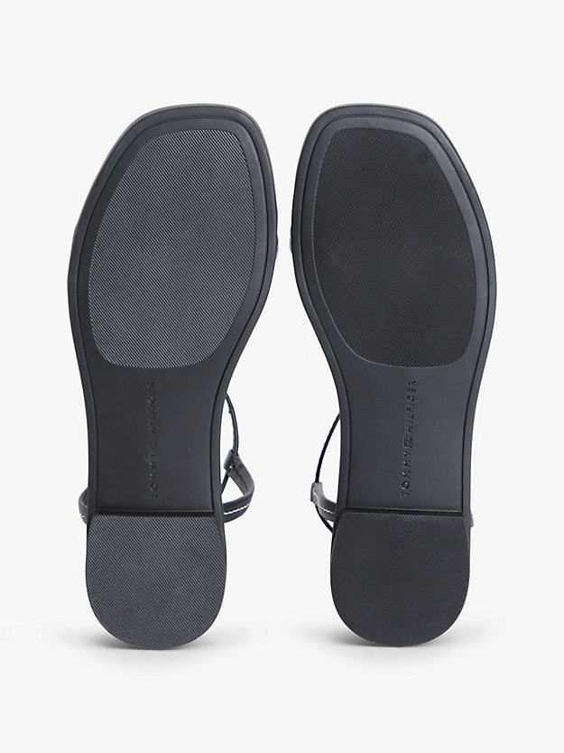 Leather Contrast Topstitch Flat Sandals